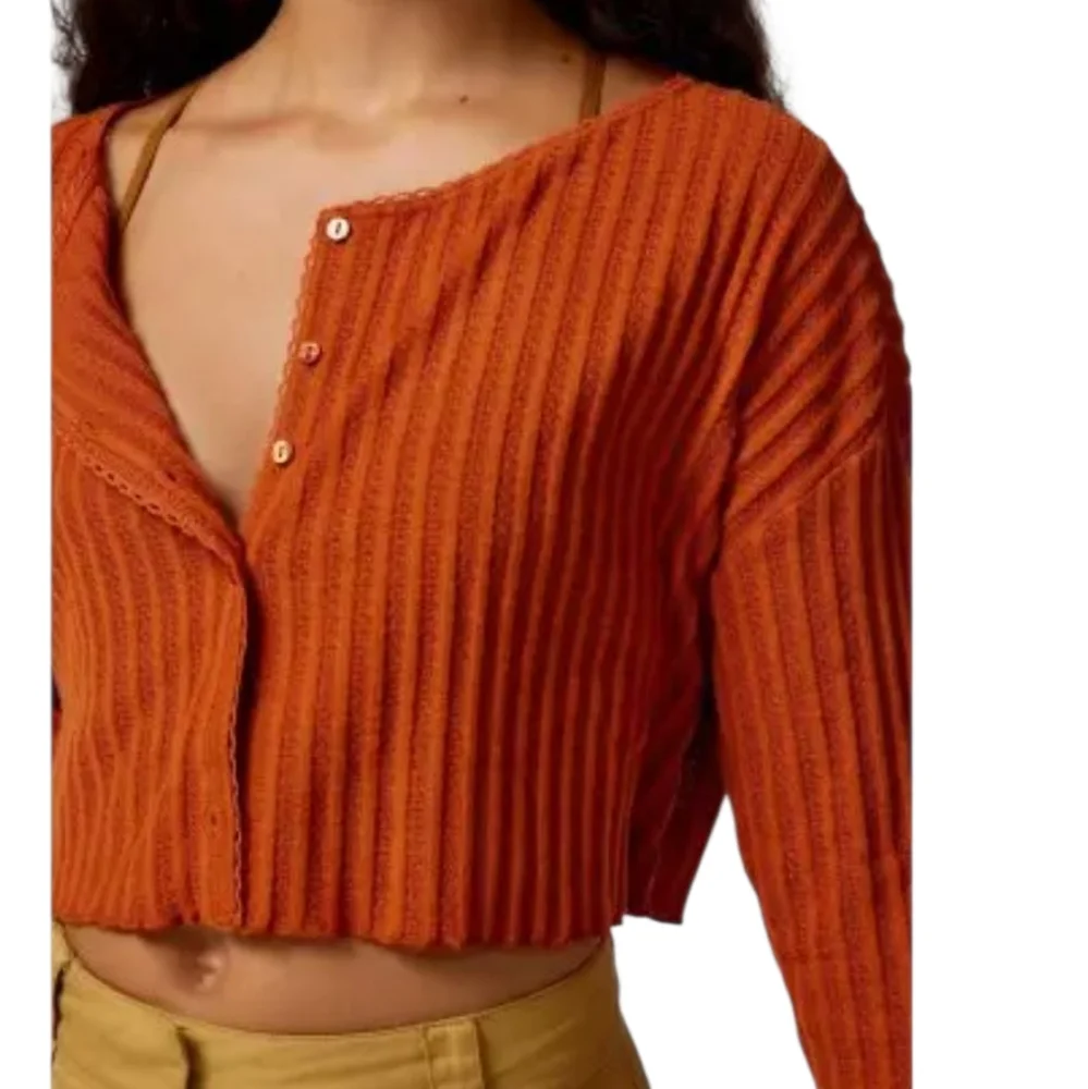 Urban Outfitters Out From Under Leilani Rust Ribbed Oversized Cardigan Y2K Style - Picture 2 of 6